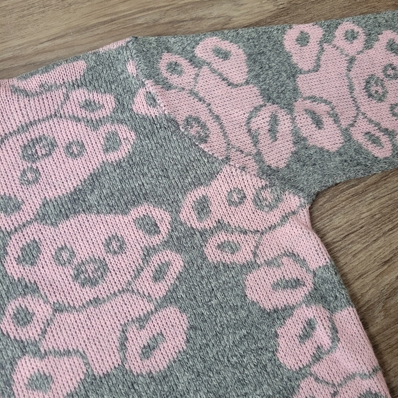 Vintage Arielle Teddy Bear Koala Acrylic Sweater Gray & Pink 80s 90s Kawaii M/L - Picture 6 of 14